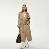 Gabardina Larga con Mangas Largas para Mujer, Estilo Casual Vintage Otoño 2026, Tela Cortavientos, Plisado, Cordones, Abertura, Semi-Forrada