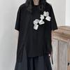 Yohji Yamamoto Estilo Coreano Flor Fenda Manga Curta Feminina 2023 Verão Novo Design Solto Versátil Camiseta