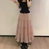 Falda Tutú de Lunares Rosas para Mujer, Verano 2026 Nueva Falda Larga de Cintura Alta Adelgazante de Corte A, Elegante Media Falda Petite