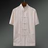 Verano Estilo Chino para Hombre Estilo Tang Camisa de Manga Corta Papá Algodón Lino Delgada Suelta Camisa China de Mediana Edad y Ancianos
