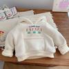 Moletom com Capuz Forrado de Lã Infantil Versátil Desenho Animado Estiloso Para Meninos e Meninas Bebê Bolso Grande Moda Top Roupa Externa