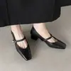 Sapatos Mary Jane Macios, Resistentes a Odores, Vazados, Respiráveis, de Couro Bovino, Coleção Primavera 2026, Salto Médio Bloco, Bico Quadrado, Couro Genuíno, Fivela com Tira Única, Sapatos Femininos