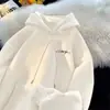 Moletom com capuz espesso para homens, moletom estampado com letras, segunda pele em camadas, fleece de raposa prateada, moletom estilo americano, blusa com capuz para estudantes
