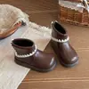 Botines Cortos de Suela Gruesa Estilo Dulce para Niñas 2026 Nuevas Llegadas Otoño/Invierno Botas Martin de Princesa con Adorno de Piel Botas de Cuero Versátiles de Moda