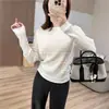 ¡Tejido fino de mezcla de lana con textura de bambú estilo coreano para reducir la edad! Suéter de punto con cuello redondo, hombro normal, efecto adelgazante, hermoso patrón de ondas, top