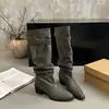 Botas Apiladas con Volantes de Punta Francesa 2026 Otoño/Invierno Nuevas Botas Largas Tacón Grueso Botas Altas Adelgazantes Versátiles Botas de Montar