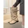 Botas Western de Cowboy Sazonais First Encounter para Mulheres, Botas Longas Acima do Joelho, Novo Estilo Outono 2026, Aumentam a Altura, Design de Cano Franzido