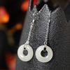 Aretes de Plata Esterlina S925 para Mujer Dulce Círculo Jade Hetian Gancho Delgado para la Oreja Coreano Súper Hada Simple Línea Larga de Borlas para la Oreja