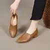 Sapatos femininos de salto baixo 2026 novo modelo, sapatos Mary Jane sem cadarço de bico redondo, couro macio, sapatos de couro de salto baixo para primavera e outono, sola macia, confortáveis para mulheres de meia-idade