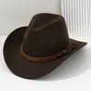 Chapéu de Cowboy Ocidental com Aba Curva para Homens e Mulheres, Chapéu com Cinto de Fivela Quadrada de Couro com Rebites Metálicos, Chapéu Jazz para Festa