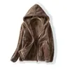 Casaco polar de dupla face para mulheres outono e inverno roupa exterior polar com capuz coral fleece top quente forrado de lã espessado
