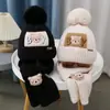 Sombrero para Niños Transfronterizo Sombrero de Punto Cálido para Mujer Sombrero de Lana de Oso de Dibujos Animados para Bebé Bufanda para Niño Juego de Dos Piezas