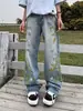Pantalones de Mezclilla Bordados de Nuevo Diseño Otoñal para Hombres y Mujeres, Pantalones Casuales de Calle, Pantalones Anchos Sueltos y Caídos, Moda Masculina Moderna