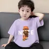 Ropa Infantil Camiseta de Algodón Puro de Manga Corta para Niños Verano Dibujos Animados Impresos Top Camiseta Holgada Fina de Cuello Redondo para Niños