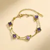 Pulsera exquisita de acero de titanio de 9 mm con trébol de cuatro hojas de doble capa para mujer, no se decolora, nueva moda de doble cara de lujo ligero, versátil y elegante