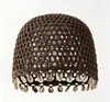 Sombrero de Ganchillo Vintage Tejido a Mano Estilo Étnico con Colgante de Perla, Tocado para Mujer, Suéter Hueco Artístico Retro para Primavera y Verano