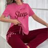 Conjunto Casual Casual Largo Estampado de Calça Longa de Manga Curta para Mulheres de Verão com Gravata Borboleta Conjunto de Duas Peças Pijama Estampado