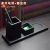 Portavasos Posavasos de Madera y Cuero para Hotel y Conferencias Portabolígrafos de Tres Agujeros para Agua Mineral y Té Suministros de Pinza de Conferencias A4