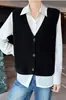Chaleco Cárdigan de Punto 100% Lana de un Solo Botón para Mujer Otoño Invierno Nuevo Estilo Petite Cropped Chaqueta Chaleco