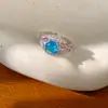 Anel aberto redondo com borboleta e gotas de óleo cravejado de zircônia, toque de nicho de alta qualidade, luxo leve, joia elegante e versátil