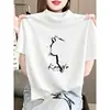 Camiseta de manga corta para mujer de algodón puro, nuevo estilo otoño 2026, cuello semi-alto adelgazante, elegante top de tela cepillada gris