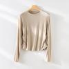 Suéter de punto base para mujer, cuello redondo, cintura plisada, tacto delicado y agradable a la piel, mezcla de lana de ácido acético, nuevo jersey de manga larga