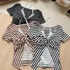 Camiseta de Manga Larga Falsa de Dos Piezas con Encaje Empalmado Estilo Chica Caliente para Mujer Otoño Ajustada Sexy Versátil con Rayas