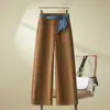 Pantalones cropped de pierna ancha con cordones de encaje retro francés hechos a medida para mujer, nuevo estilo de otoño, cintura elástica en la espalda, adelgazantes y con caída, versátiles
