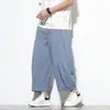 Nova Coleção Primavera/Verão 2026 Calças Cropped Masculinas de Cor Sólida Largas Tamanho Plus Calças Harem Tendência Estilo Chinês Calças Casuais de Pernas Largas