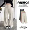 Calças cargo largas de design americano com bolsos grandes para mulheres, novas calças casuais versáteis de cintura alta slim-fit para primavera e outono e calças esportivas
