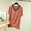 2022 nuevo verano holgado cuello en V moderno adelgazante encaje camiseta mujer manga corta modal camiseta interior top