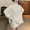 Suéter de Gola Alta Estilo Preguiçoso Transfronteiriço para Mulheres, Novo Lançamento Inverno 2024 Versão Coreana com Design de Zíper Lateral, Tricô Solto de Manga Longa