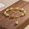 Pulseira de Flor de Rosa de Jade Hetian Sintético de Camada Dupla para Meninas, Design de Nicho de Alta Qualidade, Joia Exquisita de Estilo Nacional, Presente para Melhores Amigas