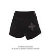 Shorts de Mezclilla para Mujer Talla Grande Estilo Chica Picante Americana Bordado de Flor Cruzada en Bolsillo Trasero Cintura Alta Adelgazantes Versátiles de Línea A Hot Pants