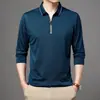 Camiseta de Algodón Merceizado de Manga Larga con Cuello y Media Cremallera para Hombre, Suéter de Primavera y Otoño para Personas de Mediana Edad y Jóvenes, Camiseta Casual, Camiseta Base Delgada