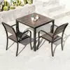 Conjunto de Mesa e Cadeiras de Madeira-Plástico para Exterior em Metal Pátio Mesa de Jantar de Lazer para Exterior Anti-corrosão Mesa e Cadeiras Pequenas para Varanda Aberta Jardim