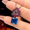 Otoño e Invierno Nuevo Joyería Huabi Base de Cobre Chapado en Oro Espinela Azul Simulada Oro Negro Conjunto Retro de Camelia 10*10