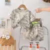 Traje de Verano para Niños Estilo Callejero Frito de Manga Corta Nuevo Moda Elegante Niños Pequeños y Medianos Estampado Completo Letra Manga Corta Conjunto de Dos Piezas de Moda