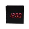 Reloj despertador de madera LED cúbico creativo, reloj multifunción con control por voz, mini reloj electrónico de madera, venta directa de fábrica