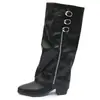 Botas de perna de calça bico fino salto escondido transfronteiriças femininas fivela de cinto cor sólida não acima do joelho emagrecedoras botas longas salto plataforma botas de equitação femininas