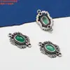 Plata de ley S925 incrustada piedra ágata jaspe doble anillo gancho accesorios retro viejo hacer negro DIY material de cuentas hecho a mano