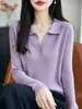 Nuevo Polo de Lana de Punto Fino para Mujer Otoño e Invierno Solapa Pequeña Simple Top de Punto Suave Capa Base Versátil