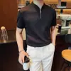 Venta Directa en Transmisión en Vivo de Nuevas Camisas Polo de Manga Corta para Hombre con Cuello Alto y Media Cremallera, Ajuste Delgado, Moda Versátil, Camisetas Casuales Ajustadas