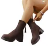 Botas de tacón alto color nude para mujer, temporada otoño e invierno, botas altas, nuevo estilo popular 2026, a media pantorrilla, versátiles, botas cortas de doble uso, botas ajustadas para mujer