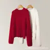 Suéter popular de punto jacquard 100% cachemira para mujer con cuello redondo, color liso, patrón de ganchillo vintage, prendas de punto para mujer