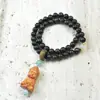 Pulsera de Doble Círculo de Madera de Águila 0.6 Cadena de Mano Portátil con Diseño de Loto de Madera de Boj Estilo Jade para Hombres y Mujeres