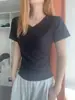 Camiseta Base de Verano 2026 para Mujer, Manga Corta, Cuello en V, Colores Macaron, Estilo Puro Deseo, Ceñida en la Cintura, Adelgazante, Hombro Normal