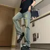 Vibe estilo americano, jeans de perna curva para homens, inverno high-street cleanfit, azul retrô, levemente flare, emagrecedor e com forro de fleece