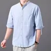 Camisa de Verano de Alta Gama para Hombre Estilo Chino Versátil Color Sólido Delgada de Manga Corta Camisa Versátil con Elegante Manga Media