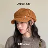 Estilo de diseñador nicho borde crudo color sólido octagonal sombrero mujer otoño nuevo elegante gorra de vendedor de periódicos cabeza grande adecuada para boina